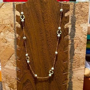 Mint green & gold statement necklace long